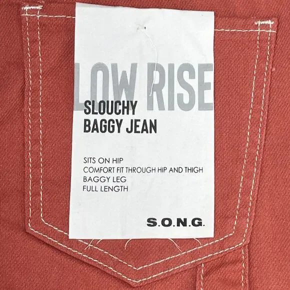 NWT S.O.N.G. Womens 0/24 Orange Cargo Carpenter Low Rise Jeans Y2K Slouchy Baggy - Picture 2 of 9